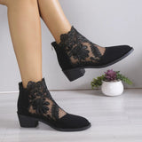 Women's Sandals Embroidery Fish Mouth Shoes Mid-Heel Large Size Women's Shoes Breathable Women's Shoes Lace Mesh High Heels