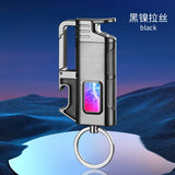 Metal Multi functional Keychain Windproof Jet Blue Flame Gas Lighter Outdoor Bottle Opener LED Transparent Window Cigar Lighters