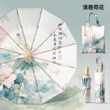 Double Layer UPF50+ Sun UV Protection Umbrella for Women, Flower Paint Windproof Sunproof Waterproof Folding Sunny Rainy Parasol