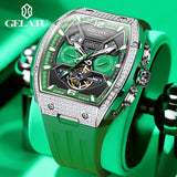 GELATU Luxury Mens Watch Original Skeleton Automatic Mechanical Watch﻿ 50M Waterproof Stainless Steel Watches For Men Gift 6016
