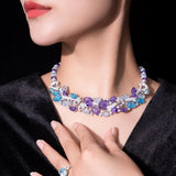 BELLUX High end Luxury Jewelry Fruit Leaf Carving Full Diamond Dream Violet Necklace Banquet Wedding 925 Silver Synthetic Zircon