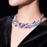 BELLUX High end Luxury Jewelry Fruit Leaf Carving Full Diamond Dream Violet Necklace Banquet Wedding 925 Silver Synthetic Zircon