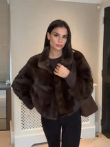 Autumn Winter Vintage Brown Faux Fur Jacket For Women High Neck Long Sleeve Crop Furry Coat 2025 New Lady Trendy Warm Outwears