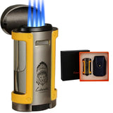 LUBINSKI Torch Lighter Windproof Jet Gas Cigar Lighter Top Cigar Holder Smoking Gift Set With Gift Box