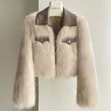 Women's Short Lapel Imitation Fox fur grass Coat 2025 Autumn Winter New Korean version Fashion Thicken Zipper Fur Coat Top