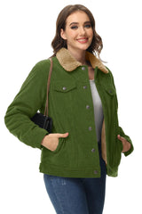 TACVASEN Corduroy Sherpa Fleece Lined Heavy Jackets Womens Fashion Fuzzy Casual Outwears Winter Thermal Coats Female Windbreaker