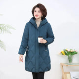 New Middle-aged Women's Long Down Cotton Jacket, Winter Thickened Warm Padded Cotton Coat, Korean Female Hooded Parker Overcoat