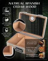 Humidor Cigar Box,with Cutter Guillotine,V cut,Punch & Stand ,Glass top Cigars Case,Cedar Wood Lining, Humidifier Hygrometer