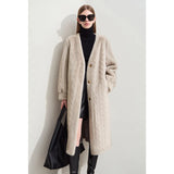 AMII Minimalist Fur Coats Woman 2025 Winter New Warm V-neck Pocket Women's Clothing Elegant Female Long Fur Outerwear 12424023
