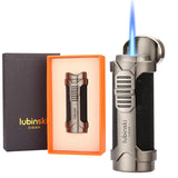 LUBINSKI Torch Lighter Windproof Jet Gas Cigar Lighter Top Cigar Holder Smoking Gift Set With Gift Box