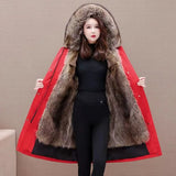 2025New Style Fashionable Temperament Women Long Coat with Detachable Faux Fox Fur Lining Winter Cotton-padded Jacket  Girl