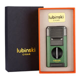 LUBINSKI 2 Fire Torch Lighter Cigar V Cutter Punch Metal Butane Gas Cigar Lighters With Needles Dredge Cigar