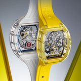 Montre automatique pour homme BONEST GATTI, boîtier tonneau, bracelet en caoutchouc, boîtier en cristal.