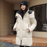 Winter Hooded Solid Women  Down Cotton Jacket 2025 New Warm Thicken Cotton Fashion Jacket Leisure Loose Women Long Coat