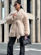 2025 Women's Winter New Imitation Fox Fur Grass Coat Medium Long Style with Large Collar and Loose Plush Coat