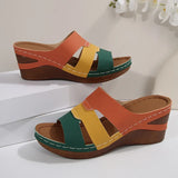 Summer Contrast Color Wedge Sandals for Women 2025 Comfortable Thick Sole Beach Slippers Woman Casual Anti Slip Outdoor Slides