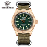 STEELDIVE Brand SD1962S 41.9mm Solid Bronze C3 Green Luminous Sapphire Glass NH35 Automtic 200M Waterproof Mens Dive Watch Reloj