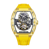 Montre automatique pour homme BONEST GATTI, boîtier tonneau, bracelet en caoutchouc, boîtier en cristal.