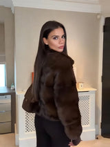 Autumn Winter Vintage Brown Faux Fur Jacket For Women High Neck Long Sleeve Crop Furry Coat 2025 New Lady Trendy Warm Outwears
