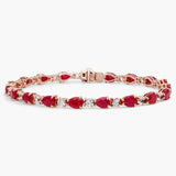 9K/14K/18K Rose Gold Lab Ruby Diamond Bracelet Pear Lab Ruby and Round Lab Diamond Bracelet Jewelry Women Luxury High Quality