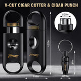 Cigar Ashtray with Cigar Cutter Set, Cigar Cutter V Cut, Cigar Punch, Portable Cigar Ashtrays for Outdoors Home and Office