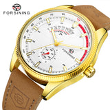 Reloj cronógrafo FORSINING con calendario para hombre, acero inoxidable, piel, movimiento mecánico automático de alta calidad, relojes de pulsera para hombre