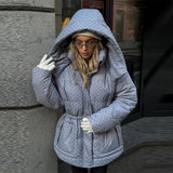 Chic Girl Printed Hooded Zipper Jacket Retro Long Sleeved Winter Warm Coat Date Commuter Female Clothing 2026 New Casual Clothes