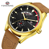 Reloj cronógrafo FORSINING con calendario para hombre, acero inoxidable, piel, movimiento mecánico automático de alta calidad, relojes de pulsera para hombre