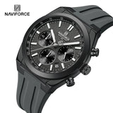 Montre de sport pour homme NAVIFORCE, étanche, avec bracelet en silicone, chronographe, de marque de luxe, à quartz lumineux.