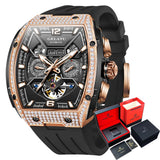 GELATU Top Brand Men's Watches Full Automatic Wristwatch for Man Hollow Mechanical Flywheel Date Week Waterproof Luminous