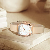Hannah Martin Square Women Watch Fashion Rose Gold Leather Minimalist Style Girls Clock Quartz Movement Casual Waterproof Watch