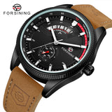 Reloj cronógrafo FORSINING con calendario para hombre, acero inoxidable, piel, movimiento mecánico automático de alta calidad, relojes de pulsera para hombre