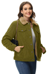 TACVASEN Corduroy Sherpa Fleece Lined Heavy Jackets Womens Fashion Fuzzy Casual Outwears Winter Thermal Coats Female Windbreaker