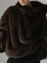 Manteau d'hiver marron à capuche en fausse fourrure pour femme, manches longues, chaud, épais et ample, pull en peluche, collection 2025, nouveauté mode femme