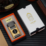 LUBINSKI 2 Fire Torch Lighter Cigar V Cutter Punch Metal Butane Gas Cigar Lighters With Needles Dredge Cigar