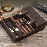Genuine Leather Cigar Humidor with Hygrometer Humidifier Cowhide Cigar Moisturizing Case Box Portable Cigar Storage Case Box