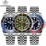 ADDIESDIVE Watch For Man Quartz GMT 20Bar Waterproof BGW9 Super Luminous 316L Stainless Steel Ceramic Bezel Watch