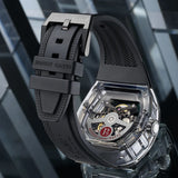 Montre automatique pour homme BONEST GATTI, boîtier tonneau, bracelet en caoutchouc, boîtier en cristal.