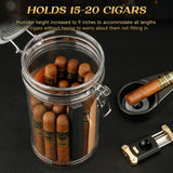 Acrylic Humidor Jar with Digital Hygrometer,Tall Design Fits Long Cigar,Humidifier,Cedar Veneer,Travel Humidor for 15-20 Cigars